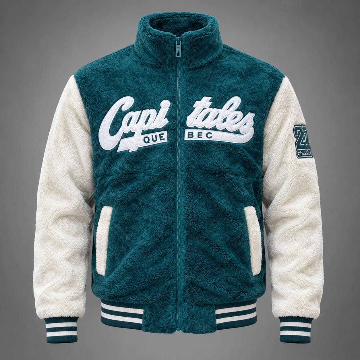 Fur varsity jacket — men's jeans by Rovamen